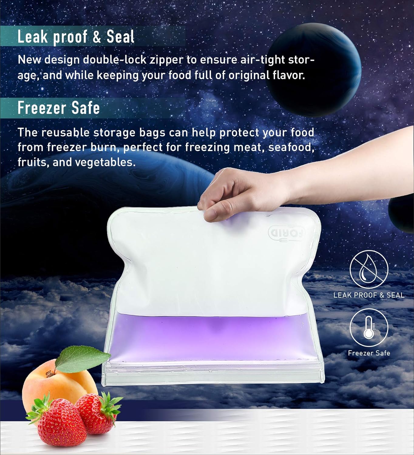 FORID Reusable Gallon Freezer Bags, 6 Pack Extra Thick Gallon Reusable Bags, Leakproof Food Storage Bags for Marinate Food, Fruit Cereal Sandwich Snack Meal Prep Travel Items Home Organization Storage