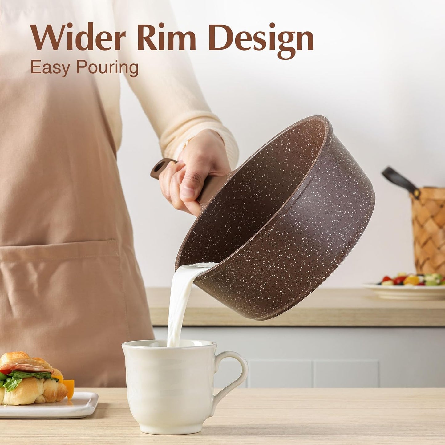 SENSARTE Saucepan Nonstick with Lid 2.0 Quarts Granite Coating Sauce Pot Small Kitchen Cooking Pot, Induction Comptable, Free of Intentionally Added PFOA