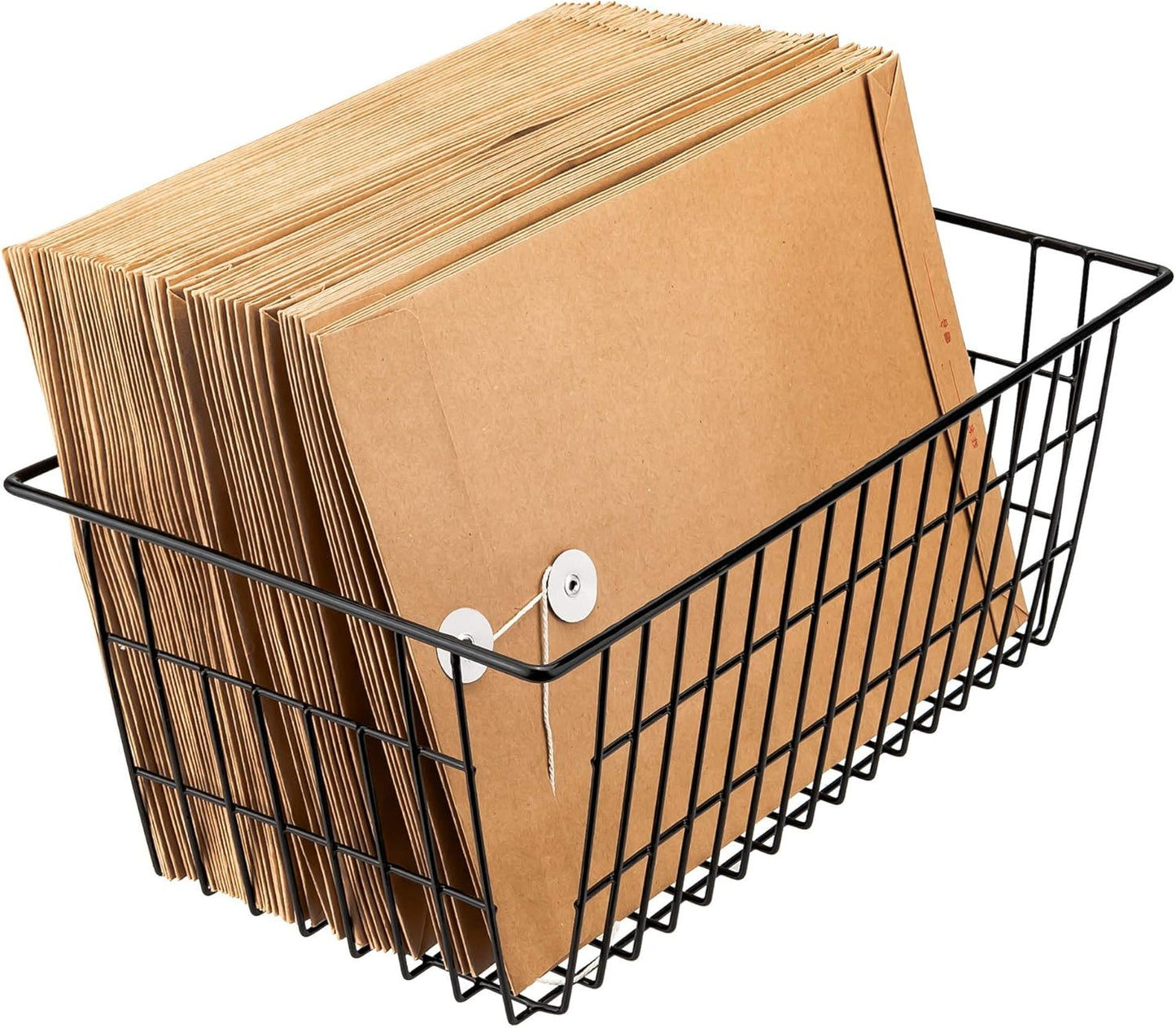 Slideep Farmhouse Large Wire Organizer Storage Bins Freezer Food Storage Basket for Kitchen Cabinets, Office, Bathroom, Pantry Organization Storage Bins Rack with Handles, 2 Pack, Black