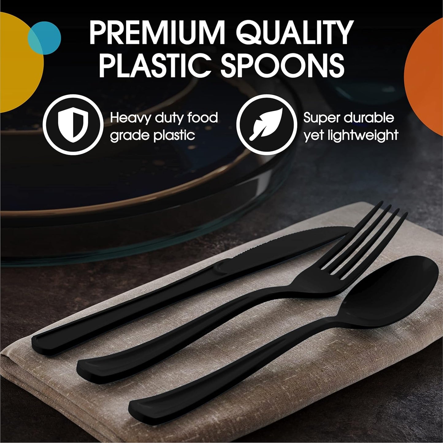 Black Plastic Spoons 200 Pcs Black Spoons Disposable Utensils Heavy Duty Plastic Cutlery Set Disposable Cutlery Sets Flatware Sets Silverware Set Party Supplies & Party Tableware Party Solids