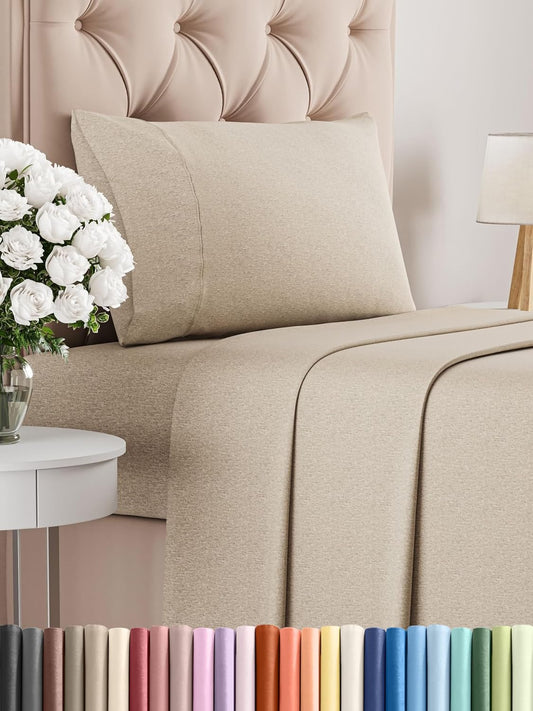 Twin Size 3 Piece Sheet Set - Comfy Breathable & Cooling Bed Sheets Set - Hotel Luxury Bedding for Women, Men, Kids, Teens, Boys & Girls - Deep Pockets, Soft & Wrinkle Free - Beige (Heathered Sheets)