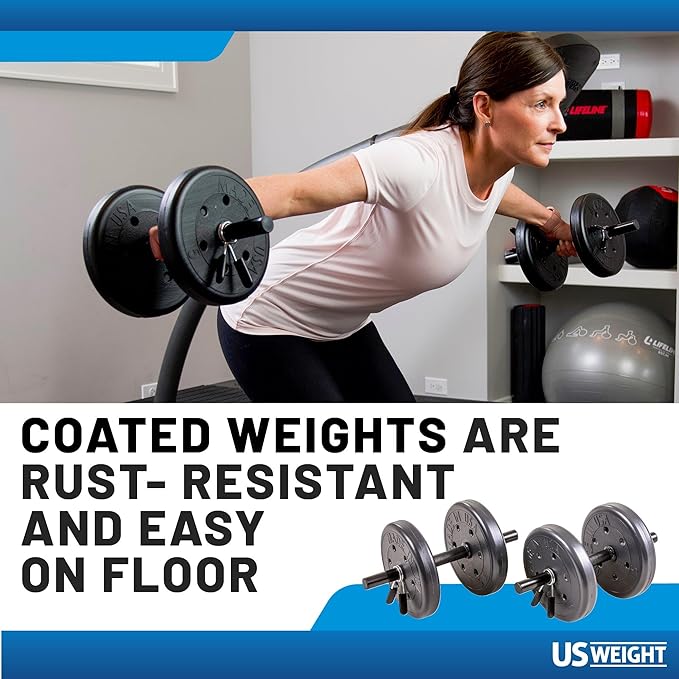 US Weight 105 Pound Barbell Weight Set for Home Gym| Adjustable Weight Set with Two Dumbbell Bars and Full 6 Ft Bar, Black