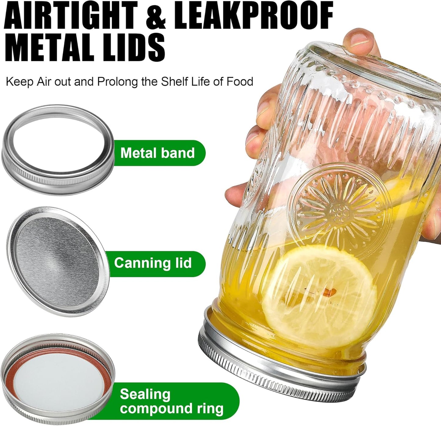 4 Pack 32 oz Wide Mouth Mason Jars with Airtight Lids - Glass Canning Jars for Food Preservation, Storage, Pickling, Crafts & DIY Projects, Durable Quart Glass Jars Dishwasher Safe