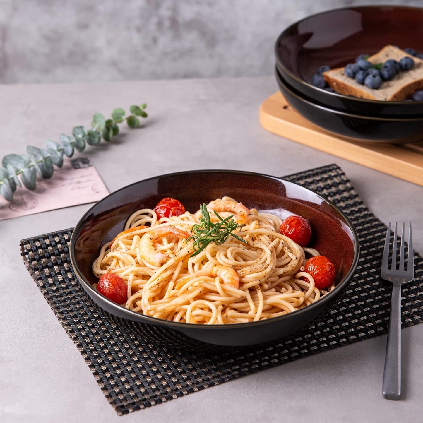 LERATIO Large Pasta Bowls,38oz Ceramic Pasta Bowls,9.0" Reactive Glaze Pasta Bowl Set of 4,Microwave & Dishwasher,Oven Safe,Wide Serving Bowls for Salad,Dessert,Fruit-Reddish Brown