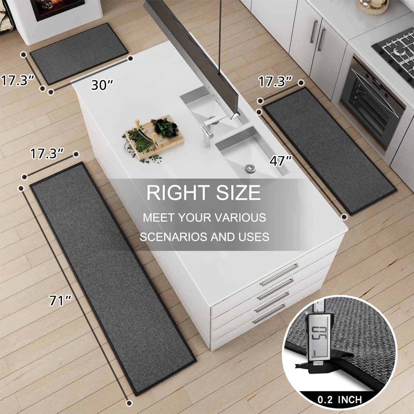 Kitchen Mat 1 PCS, Cushioned Non Slip Rugs for Kitchen Floor, Absorbent Runner Comfort Standing Mats Washable for Kitchen, Office, Home, 17.3"x47" (Black)