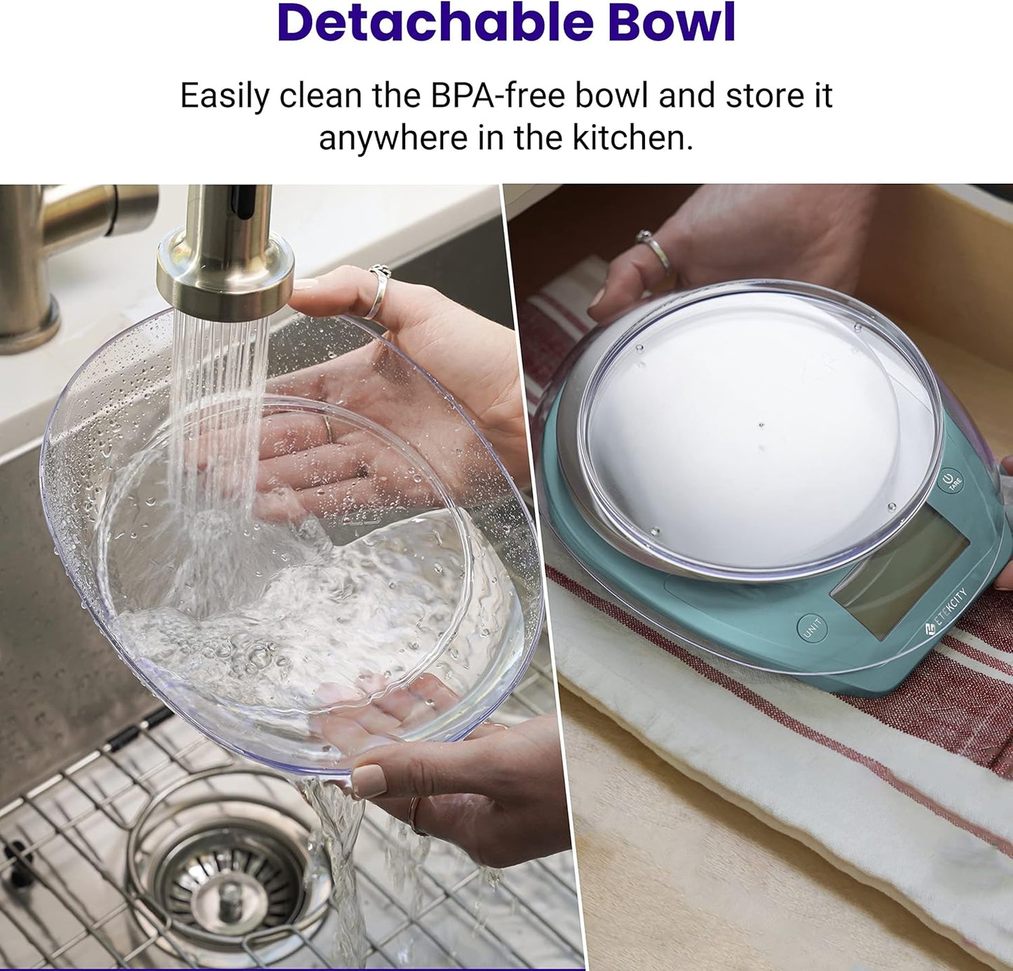 Etekcity 0.1g Food Scale, Bowl, Digital Grams and Ounces for Weight Loss, Dieting, Baking, Cooking, and Meal Prep, 11lb/5kg, Bright Blue