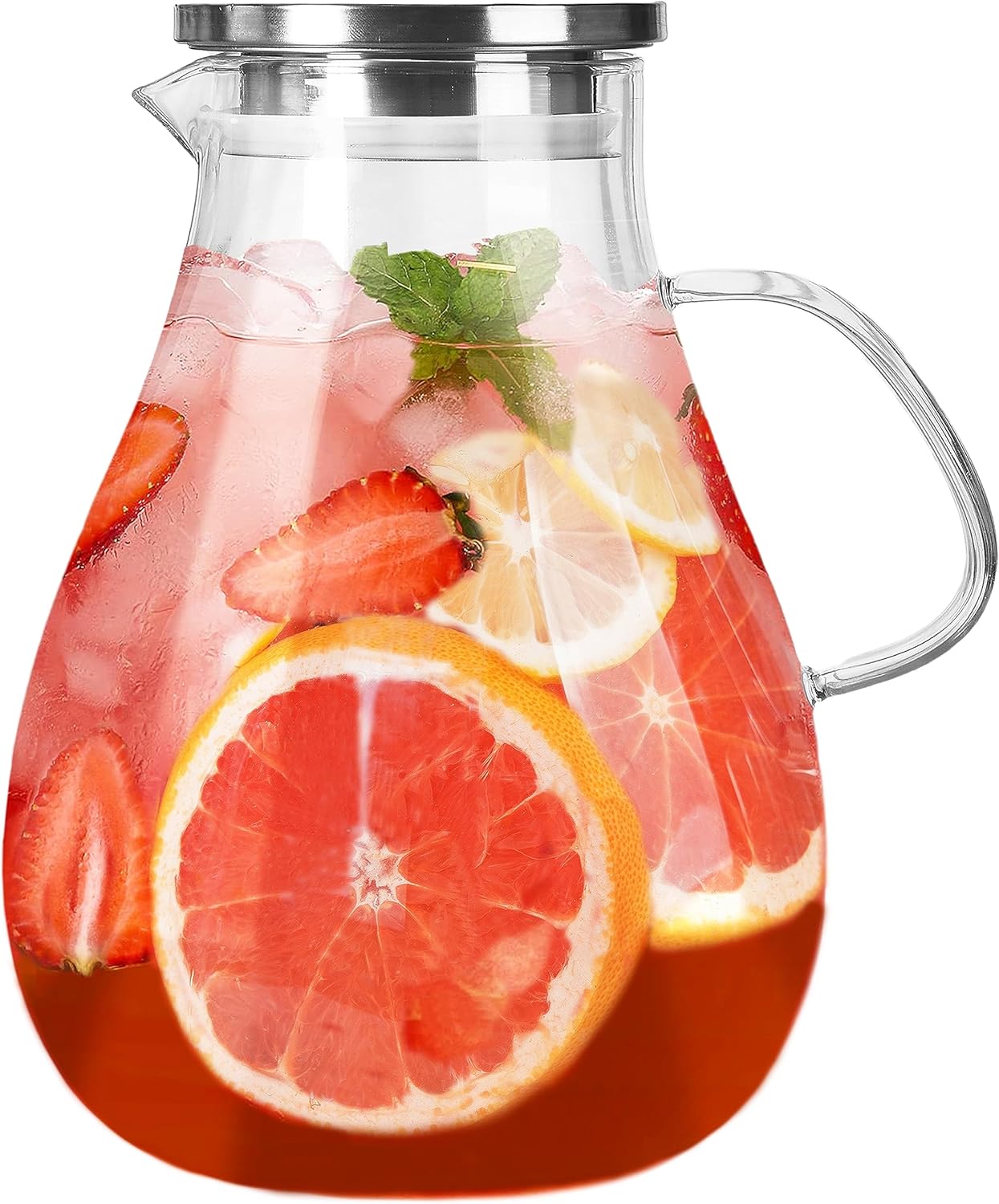 Glass Pitcher with Lid,1 Gallon Glass Water Pitcher Hot/Cold Water Jug, Juice and Iced Tea Beverage Carafe with Lid (Extra-Wide Mouth)