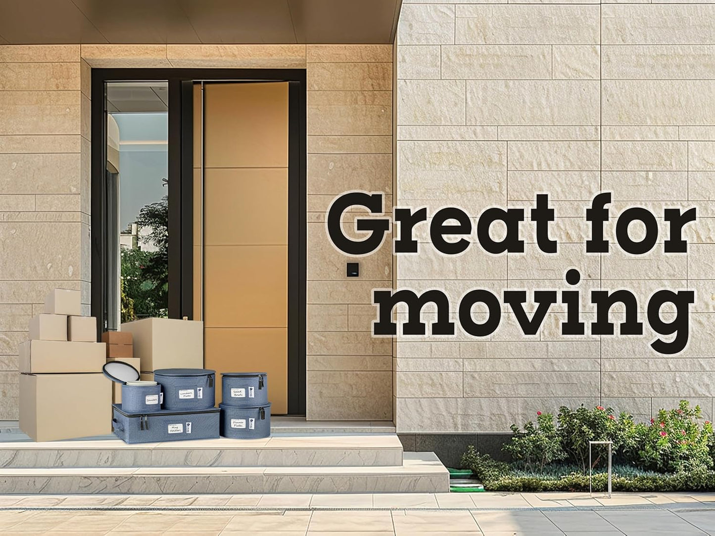 Dinner Plates Storage Container - Hard Shell China Organizer with Dividers - Holds 12 Plates of 12" - Durable & Stackable Storage Box for Seasonal Dishware Protection - Denim Blue