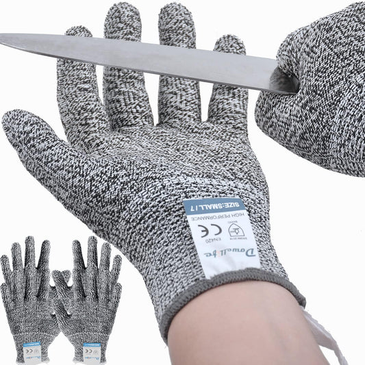 Dowellife 3 Pairs Cut Resistant Gloves Food Grade Level 5 Protection, Safety Kitchen Cuts Gloves for Mandolin Slicing, Fish Fillet, Oyster Shucking, Meat Cutting and Wood Carving (Black Gray, X-Large)