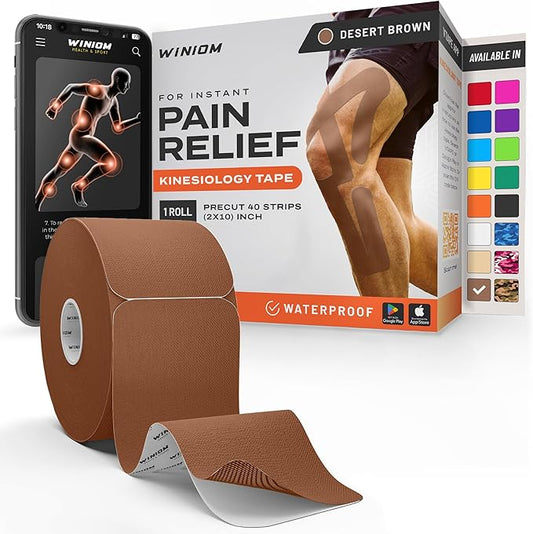 Kinesiology Tape-Incredible Support for Athletic Sports and Recovery + Free Taping Guide - Pre-Cut 2 inch 32 feet (Desert Beige (Brown) + Free Taping Guide, 1 Pack)