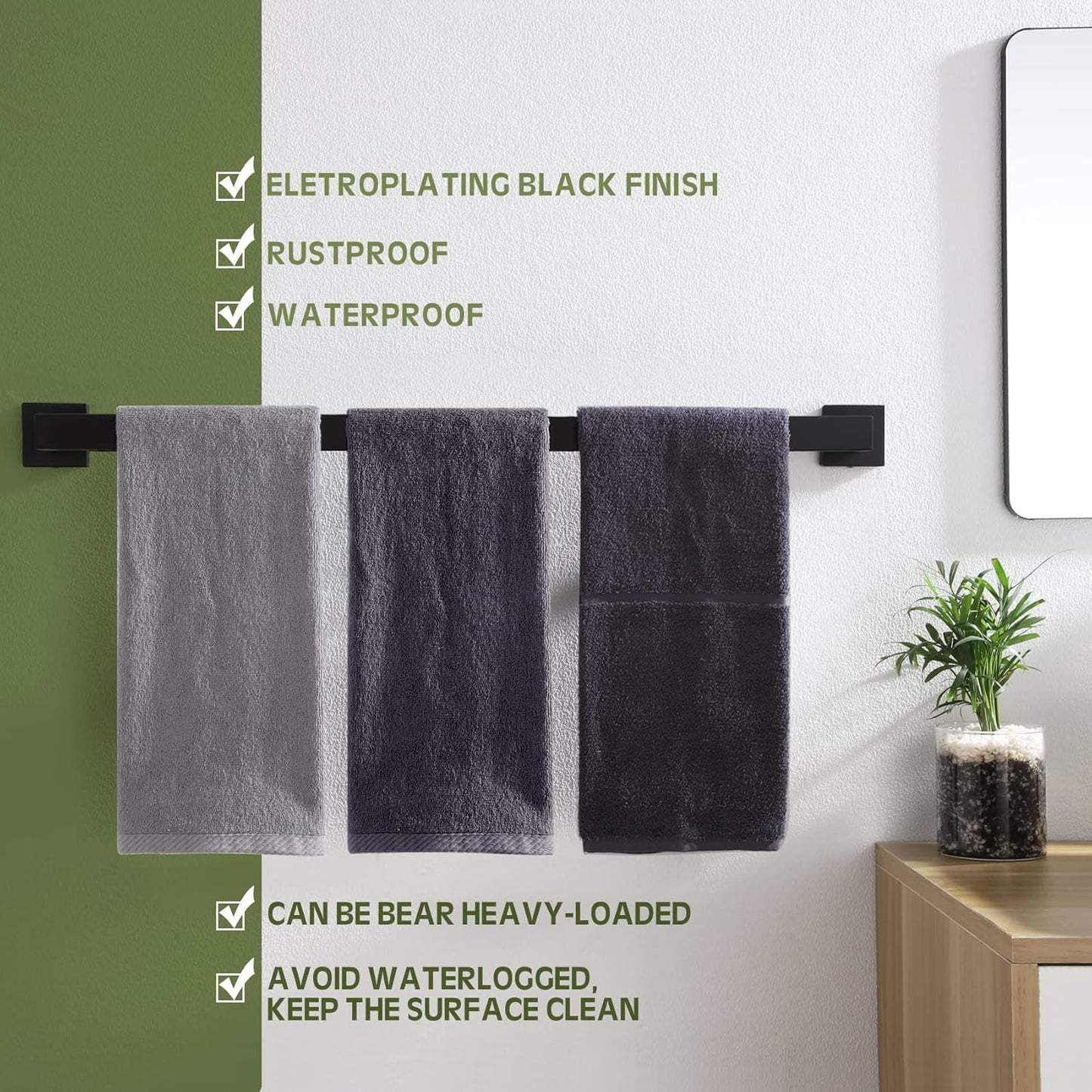 KOKOSIRI 32-Inch Single Towel Bar, Bathroom Kitchen Towel Holder, Wall Mounted SUS304 Stainless Steel Towel Rack 2 Pack, Matte Black, B4003BK-L32-P2