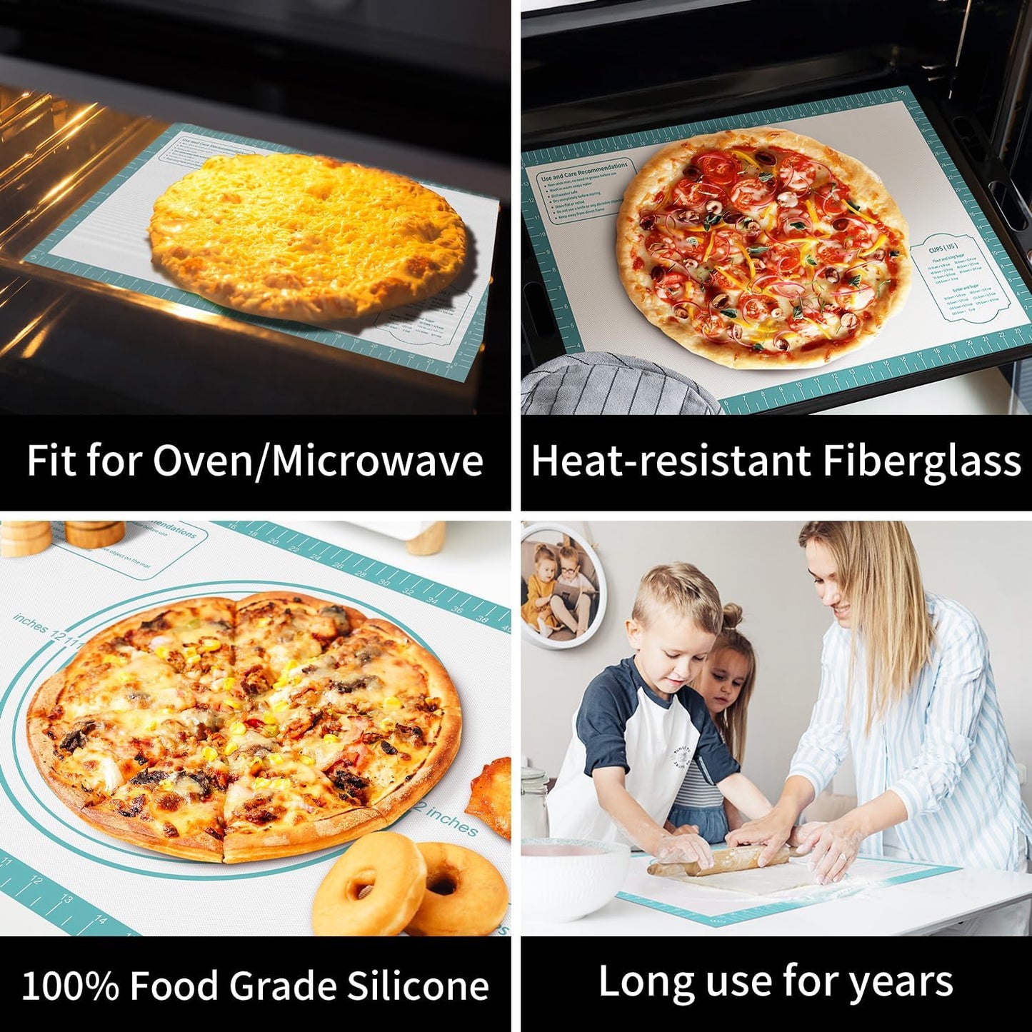 Non-Stick Silicone Pastry Mat, Thick Silicone Baking Mat - Dough Mat for Rolling, Silicone Mat for Baking Cookies Macarons Bread, Extra Large 26 x 16 Inch