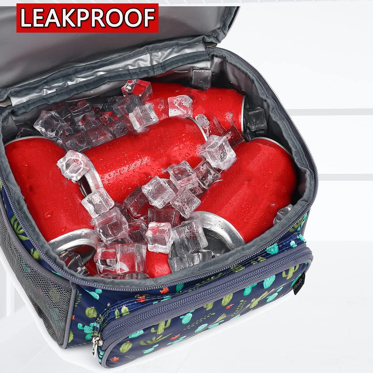 FlowFly Double Layer Cooler Insulated Lunch Bag Adult Lunch Box Large Tote Bag for Men, Women, With Adjustable Strap,Front Pocket and Dual Large Mesh Side Pockets