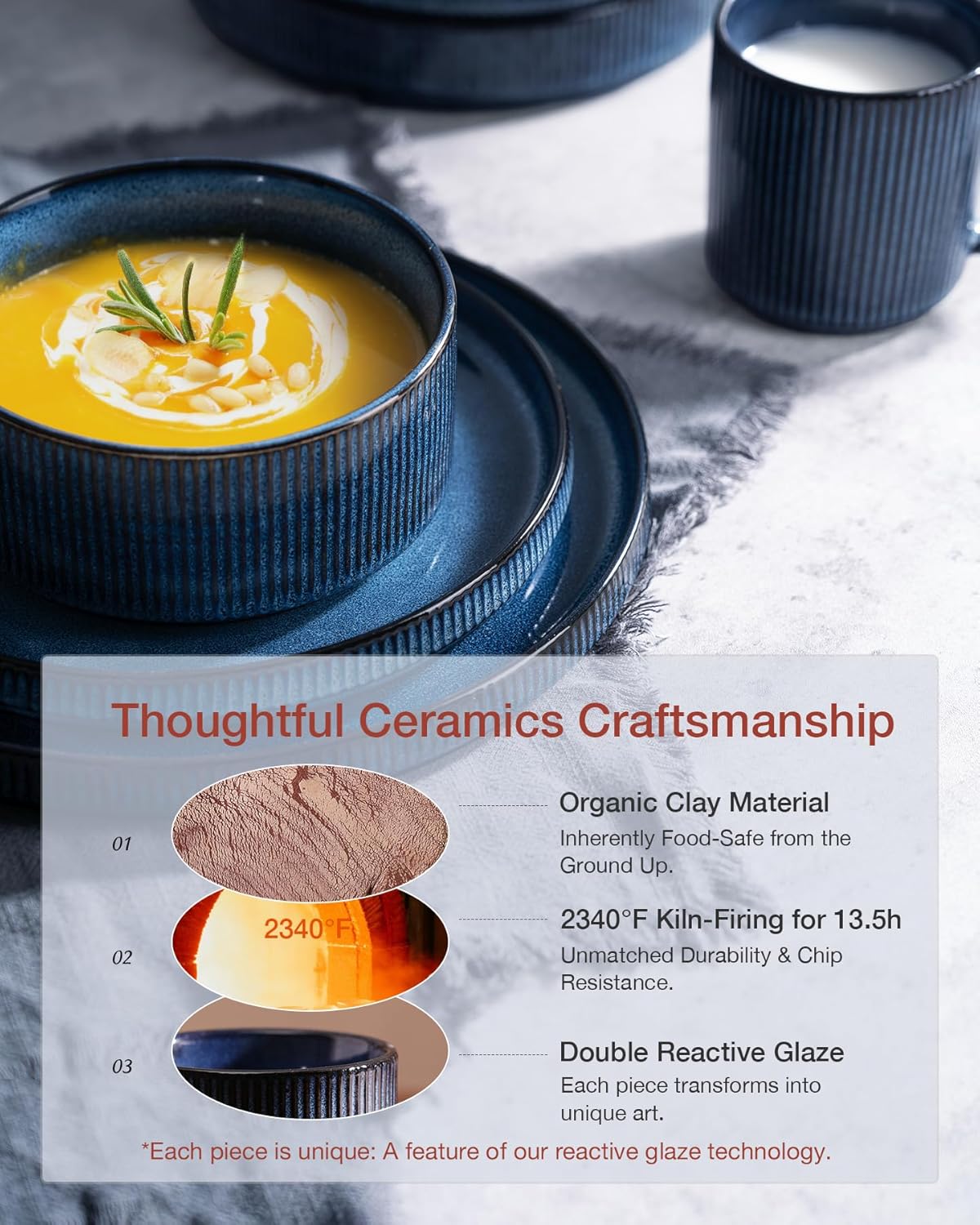 Famiware Star Dinnerware Sets, Plates and Bowls Set for 4, 12 Pieces Ribbed Dishes - Chip and Scratch Resistant, Microwave and Dishwasher Safe Tableware, Nebulas Blue