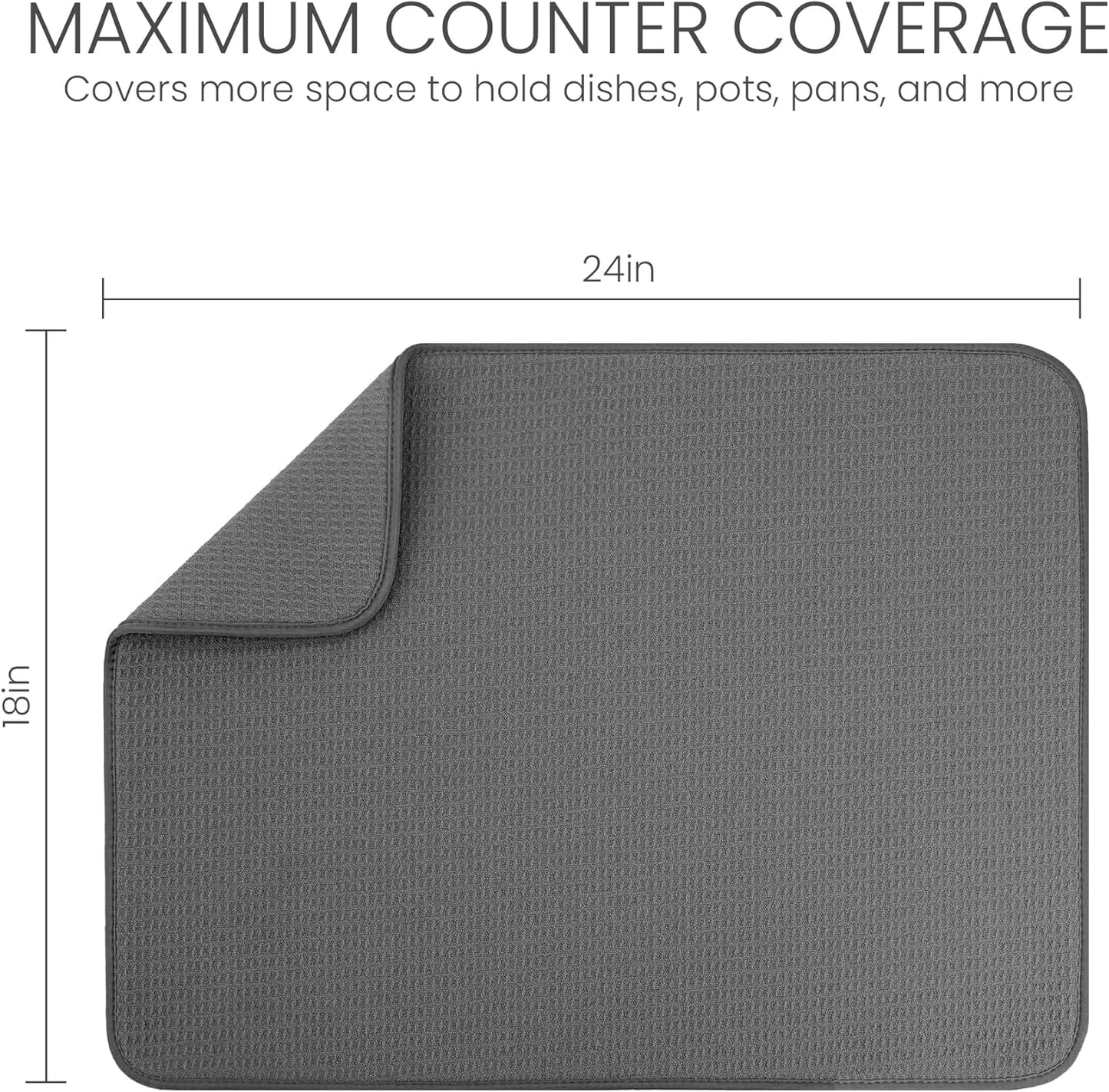 Bellemain XXL Dish Mat 24" x 17" ( LARGEST MAT ) Microfiber Dish Drying Mat , Super absorbent ( Gray )