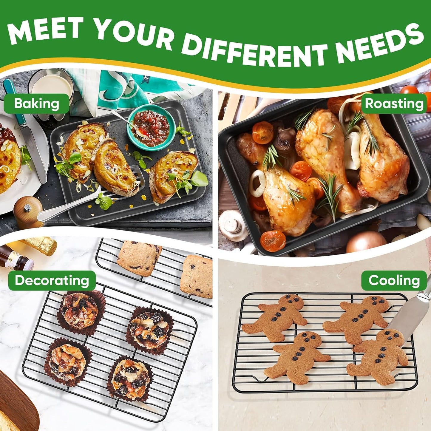 P&P CHEF Baking Oven Sheet Pan with Rack for Cookie, Nonstick Oven Tray and Cooling Rack for Baking & Roasting, Easy Clean, Black, 9.3 x 7 Inch