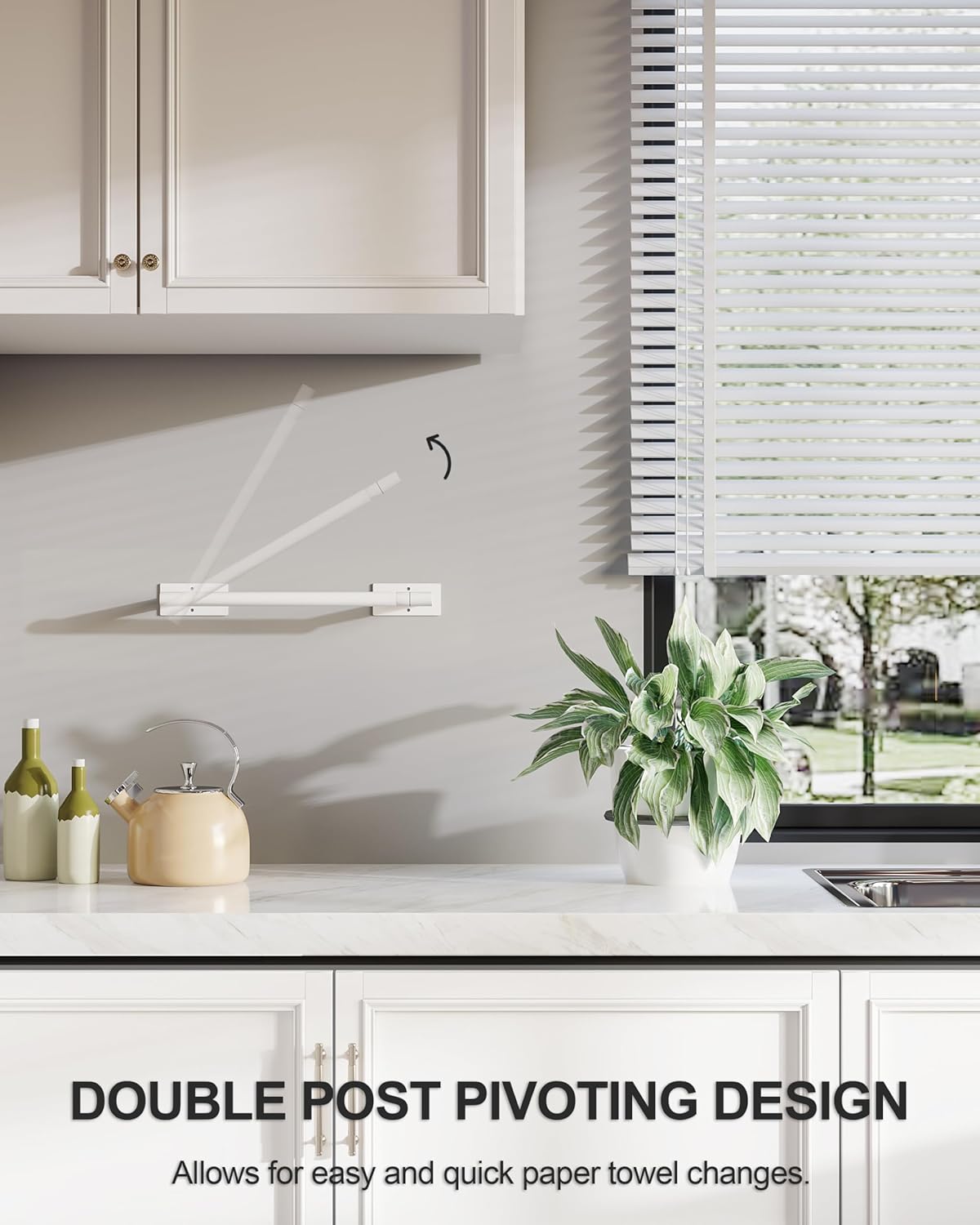 White Paper Towel Holder Under Cabinet, Self Adhesive or Wall Mounted SUS304 Stainless Steel Paper Towel Holder for Kitchen, Bathroom, Farmhouse, Barbecue and Laundry (White)