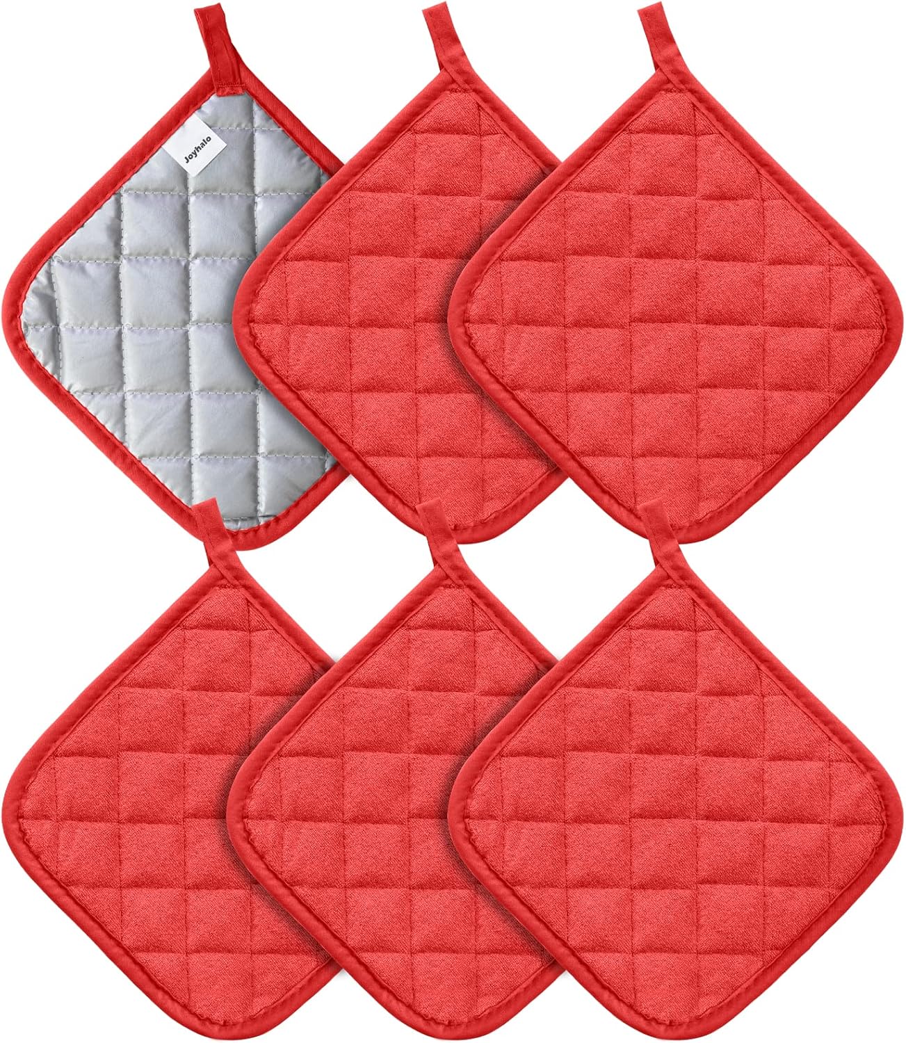 Joyhalo 6 Pack Pot Holders for Kitchen,Cotton Oven Holder with Great Heat Resistance,Non Slip Hot Pads for Kitchen Clearance,Red