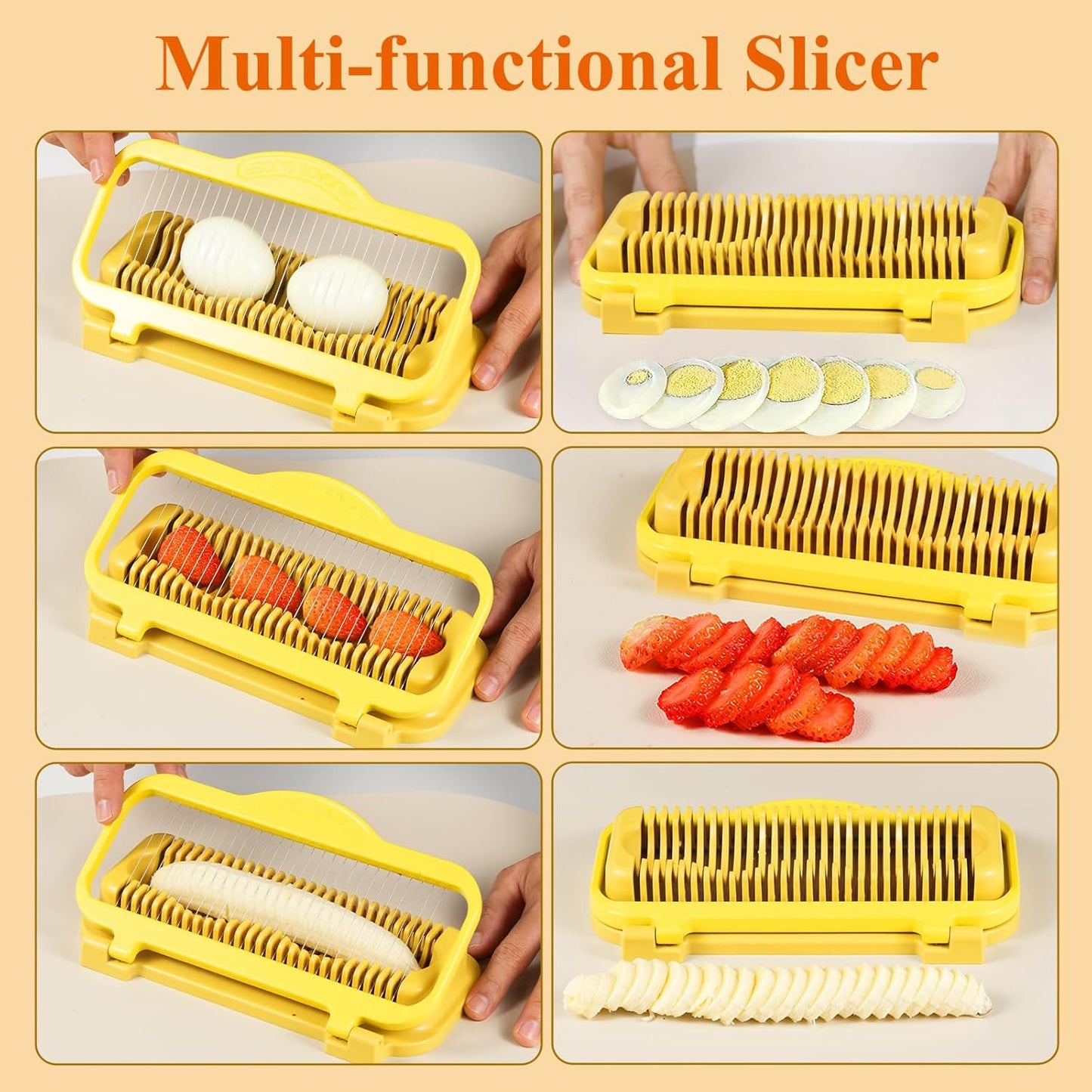 Larger Banana Slicer Egg Slicer for Hard Boiled Eggs, Stainless Steel & Aluminium Wires Strawberry slicer Multipurpose Heavy Duty Dishwasher Safe Banana Cutter slicer