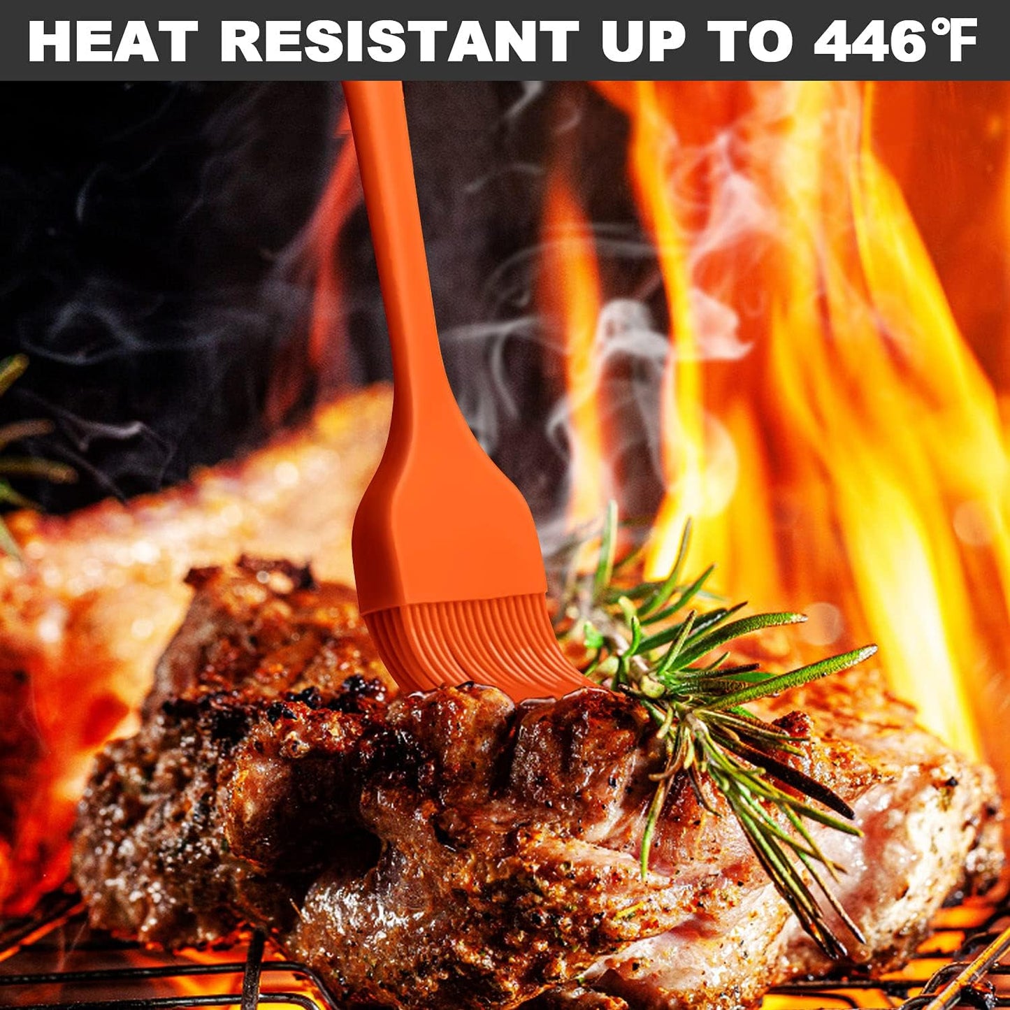 Anaeat Silicone Basting Pastry Brush- 2 Pack Heat Resistant Brushes with Soft Bristles, Hygienic Seamless Design, Marinade Brush Great in Baking for Spreading Oil Butter Sauce BBQ Grill (Orange)