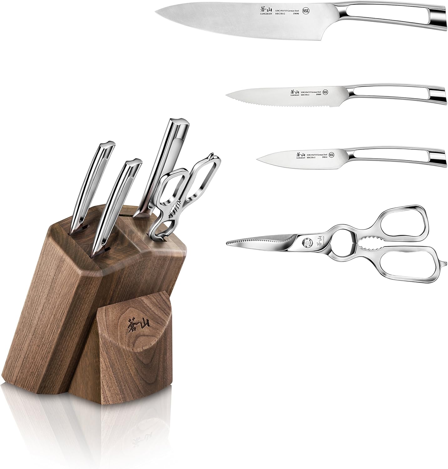Cangshan N1 Series 1022605 German Steel Forged 5-Piece Starter Knife Block Set, Walnut