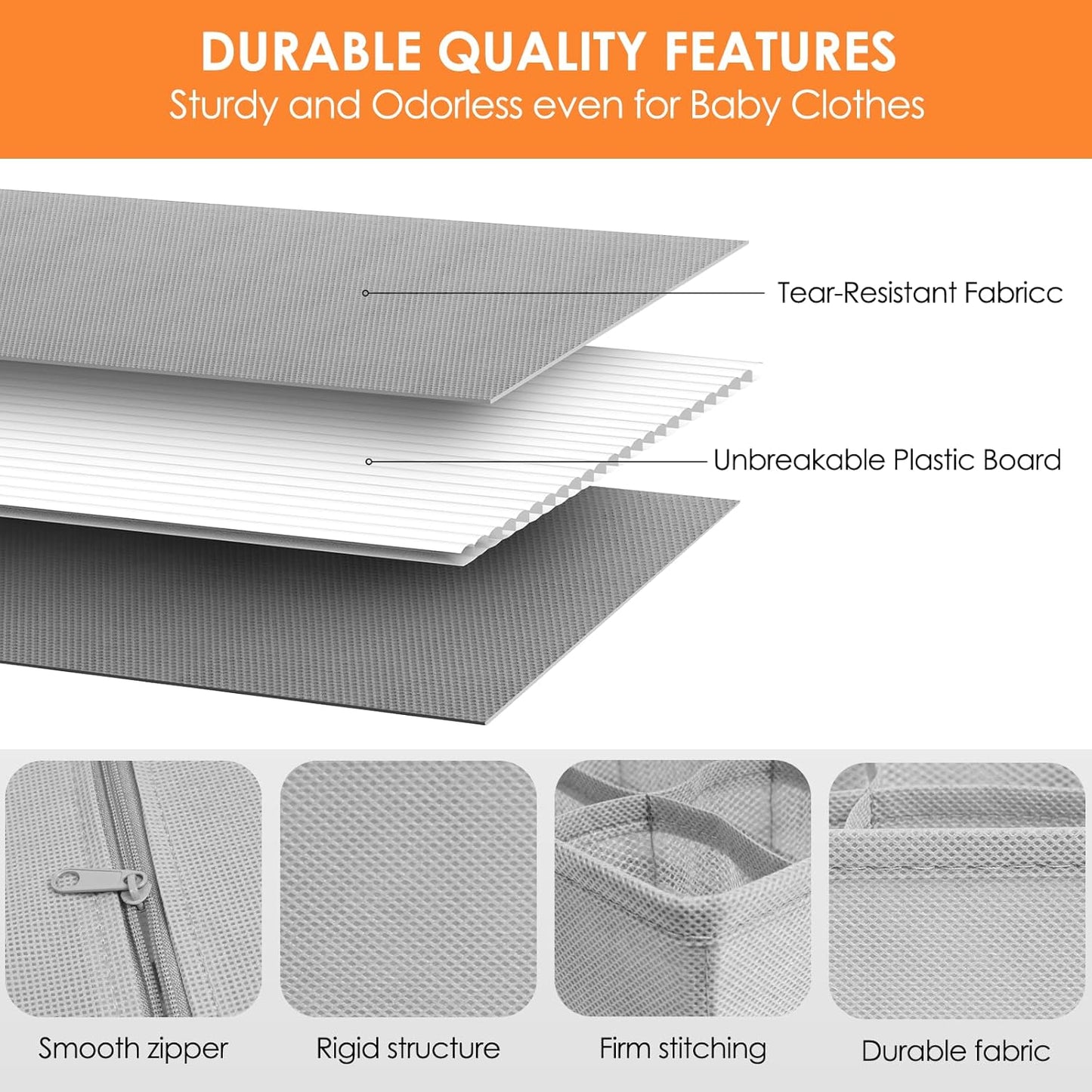 Drawer Organizer Clothes, 8 Pack Dresser Organizer Bins for Baby Clothes, Underwear Sock, Fabric Closet Organization and Storage Dividers for Nursery Bedroom (48 Compartments, Grey)