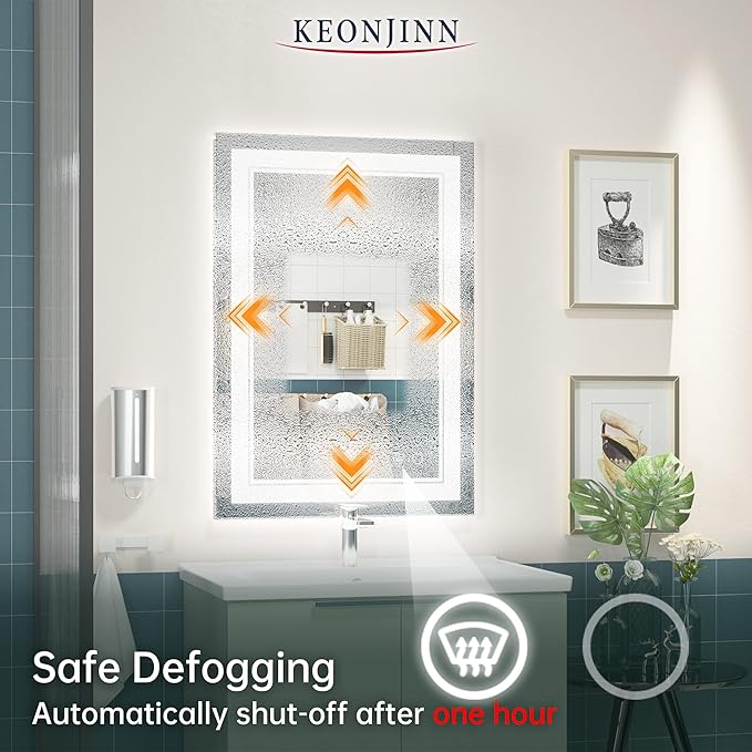 Keonjinn 20 x 28 Inch LED Mirror Bathroom 6000K(Horizontal or