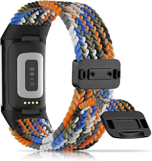 Magnetic Braided Nylon Compatible with Fitbit Charge 6 Bands/Fitbit Charge 5 Bands for Women Men, Soft Sport Stretchy Breathable Strap Replacement Wristband for Charge 6/Charge 5