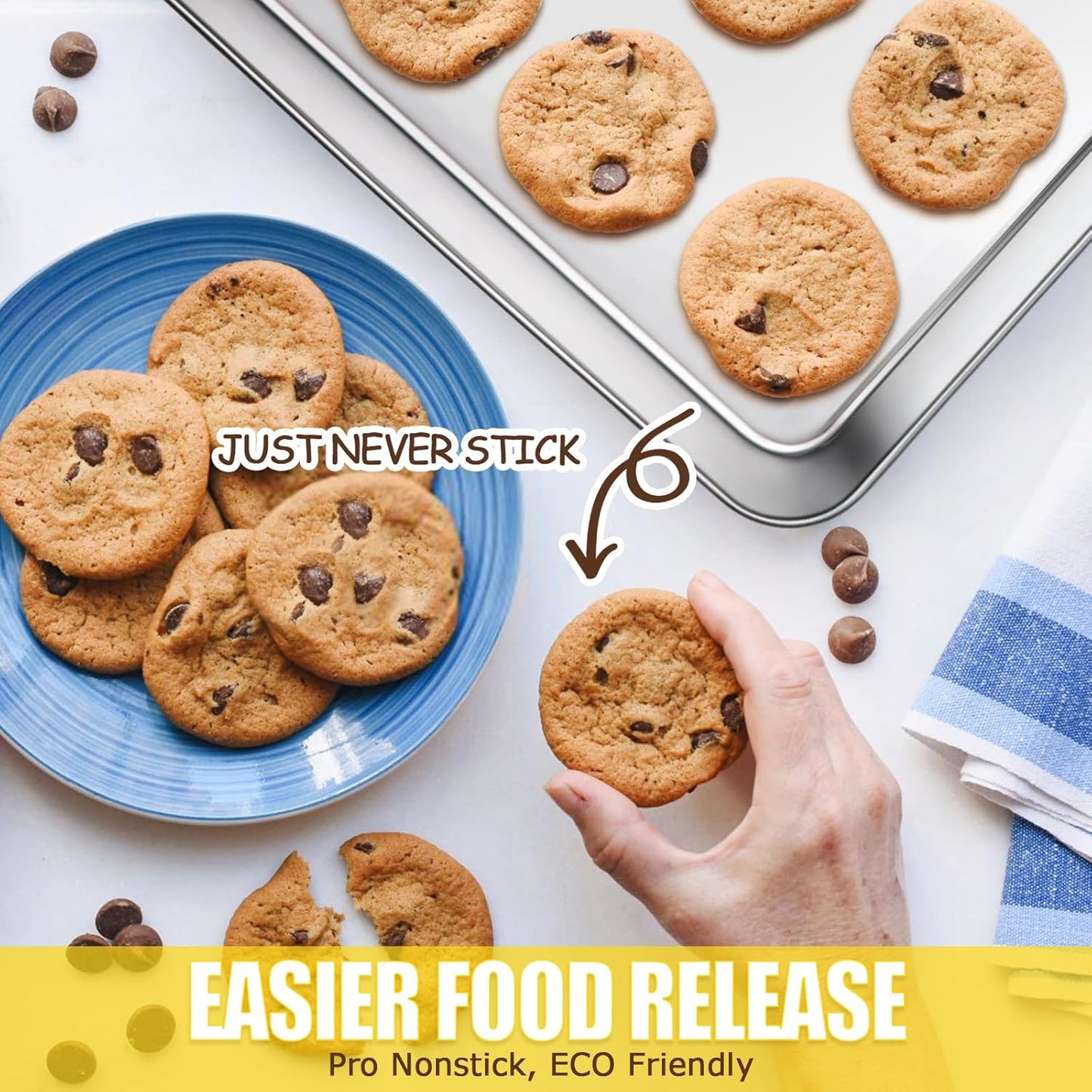 Baking Sheet, Cookie Sheet, Stainless Steel Baking Pan, 2 Piece-16''x 12'' x 1'', Sheet Pan for Oven, Jelly Roll Pan, Baking Tray for Baking&Roasting, Nonstick&Nontoxic&Easy Clean