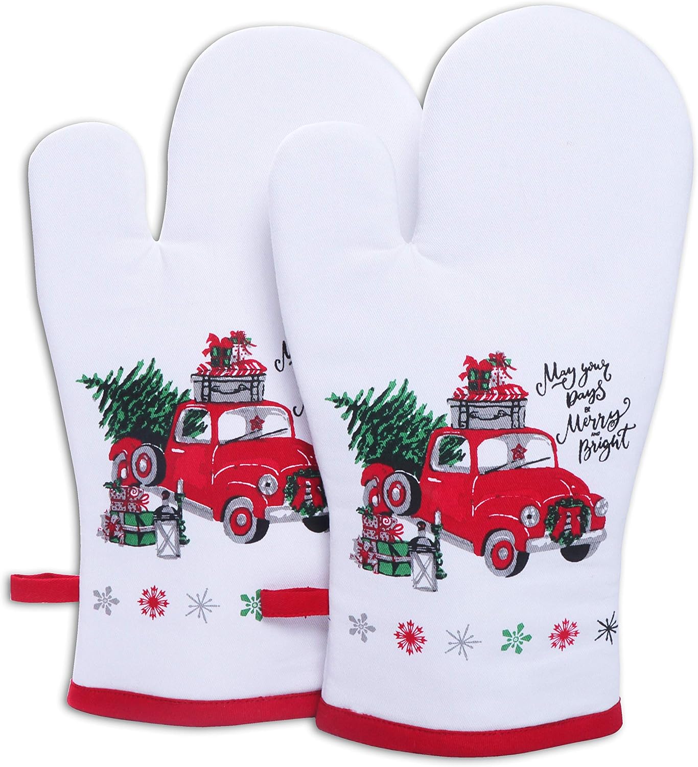 AMOUR INFINI Oven Mitts Set of 1 Quilted Liner with Hanging Loop Non Slip, Heat Resistant, Washable Reusable Oven Mitt (Unique Merry Christmas 7x13 Inches)