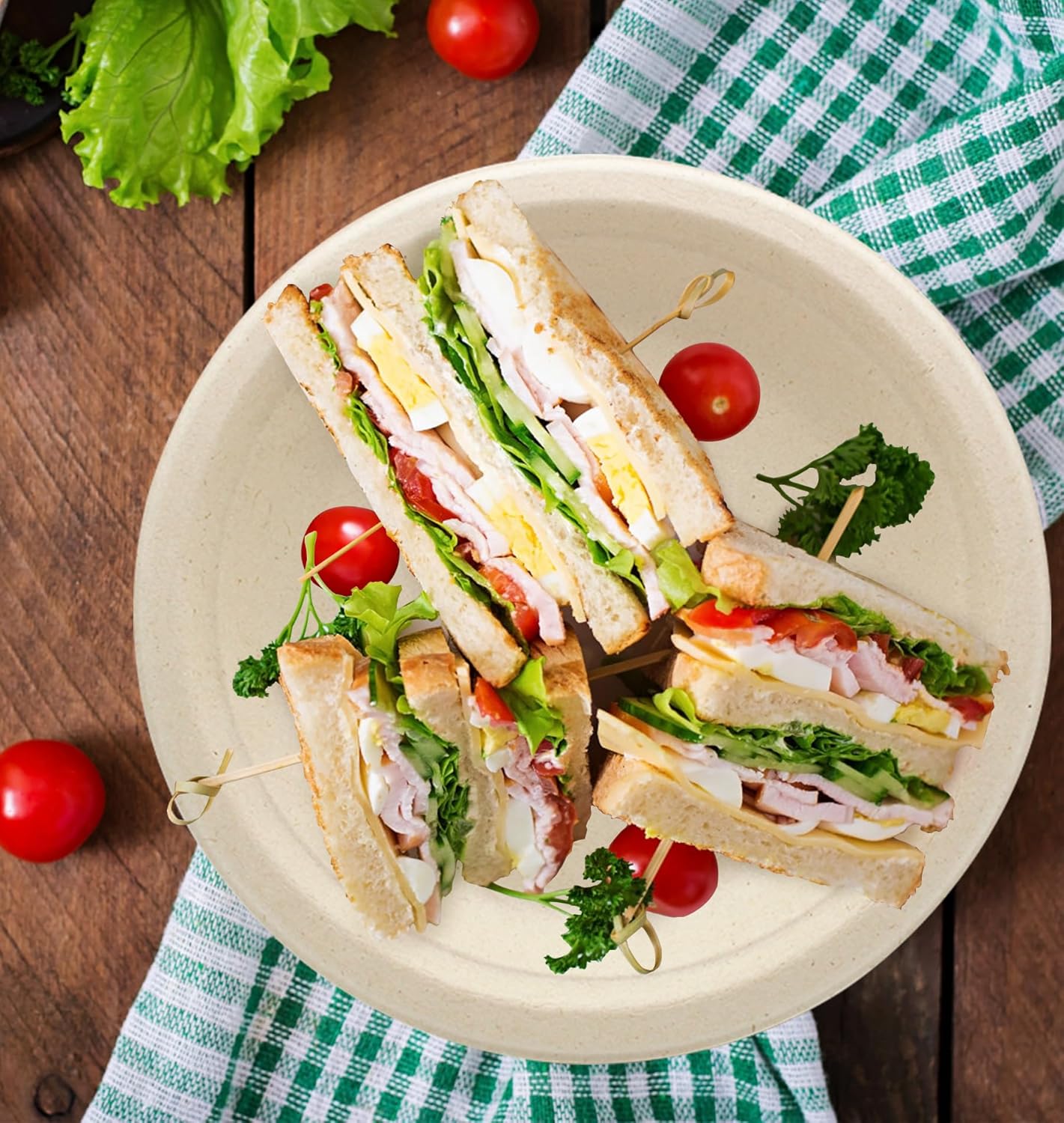 BLUE TOP Compostable Disposable Paper Plates, Heavy Duty Waterproof - 50 Pack 10 inch Eco-Friendly Biodegradable Sugarcane Bagasse Dinner Plates