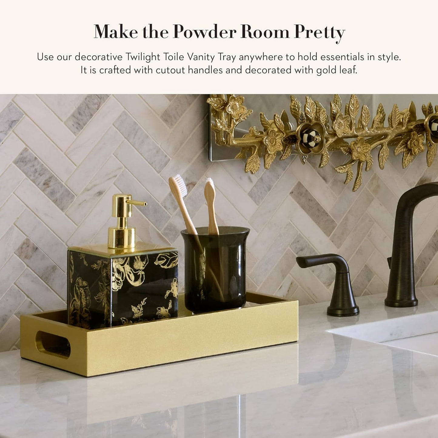 MACKENZIE-CHILDS Twilight Toile Vanity Tray with Handles, Rectangular Tray for Dresser and Home Decor