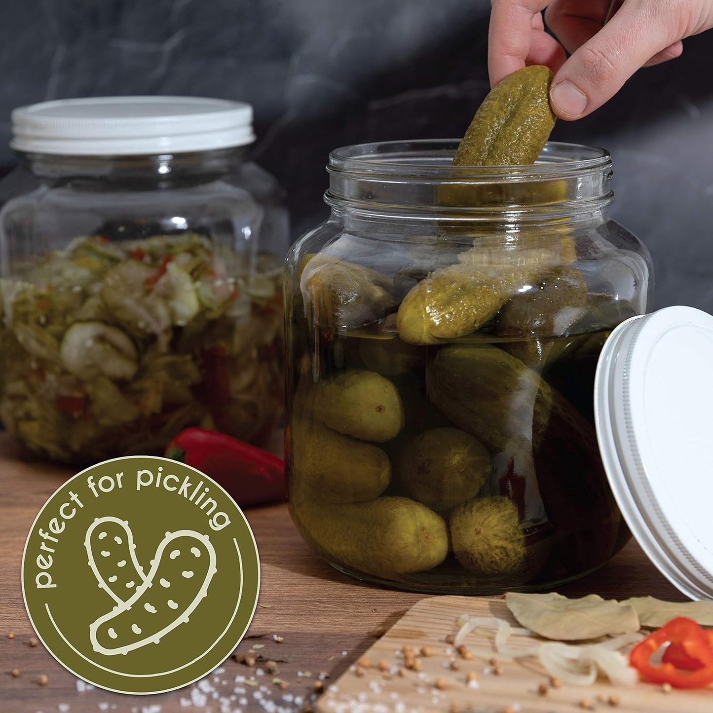 kitchentoolz Half Gallon Mason Jar Wide Mouth with Airtight Metal Lid - Safe for Fermenting Kombucha Kefir - Curing Pickling, Storing and Canning - BPA-Free Dishwasher Safe (White Lid, 4)