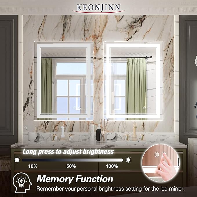 Keonjinn 24x32 Inch LED Bathroom Mirror Front Lighted 6000K, IP54 IP54 (Horizontal/Vertical)