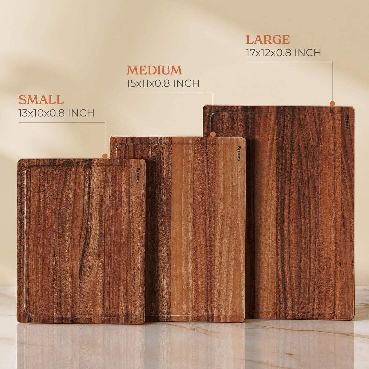 SMIRLY Walnut Wood Cutting Boards for Kitchen, Set of 3 Large - Small, Walnut Wooden Cutting Board Set with Deep Juice Grooves, Non Toxic Serving Tray