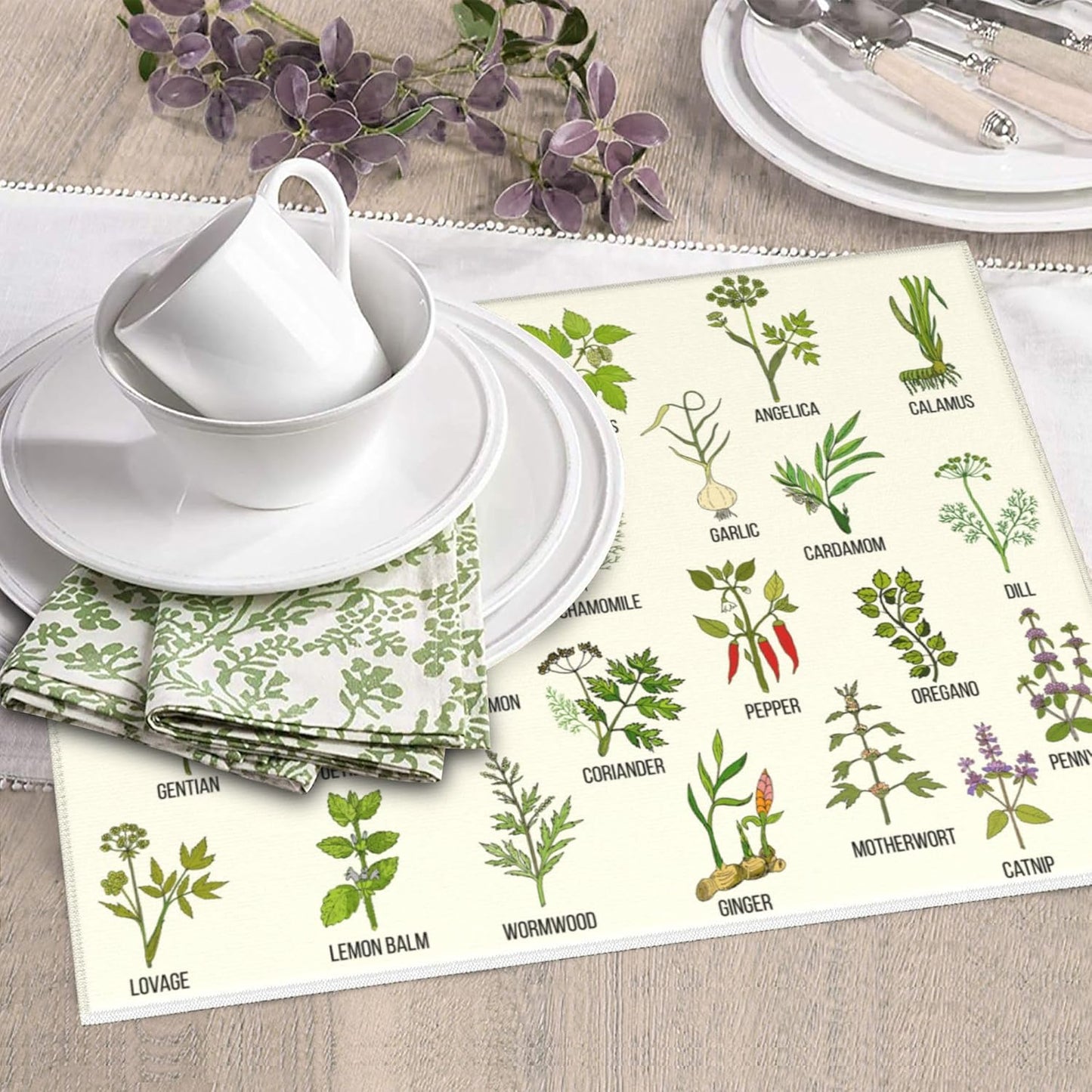 Cute Herbs Botanic Garden Plants Dish Drying Mat for Kitchen Counter Washable Absorbent Reversible Microfiber Drying Pad Kitchen Accessories 16"x18"