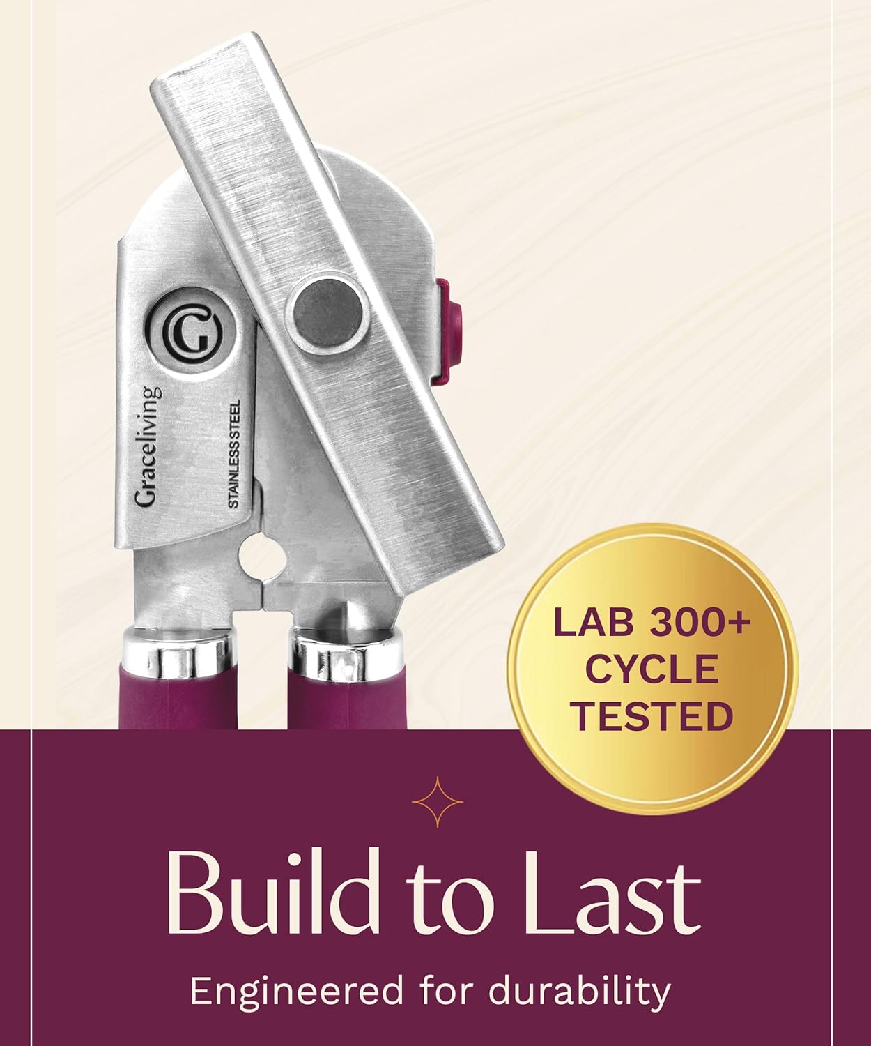 Premium Multifunctional Magnetic Manual Can Opener and Bottle Opener, Heavy Duty Stainless Steel Sharp Cutting Blade and Oversized Easy Turn Knob, Soft-Touch Handle, Kitchen Use, Mauve