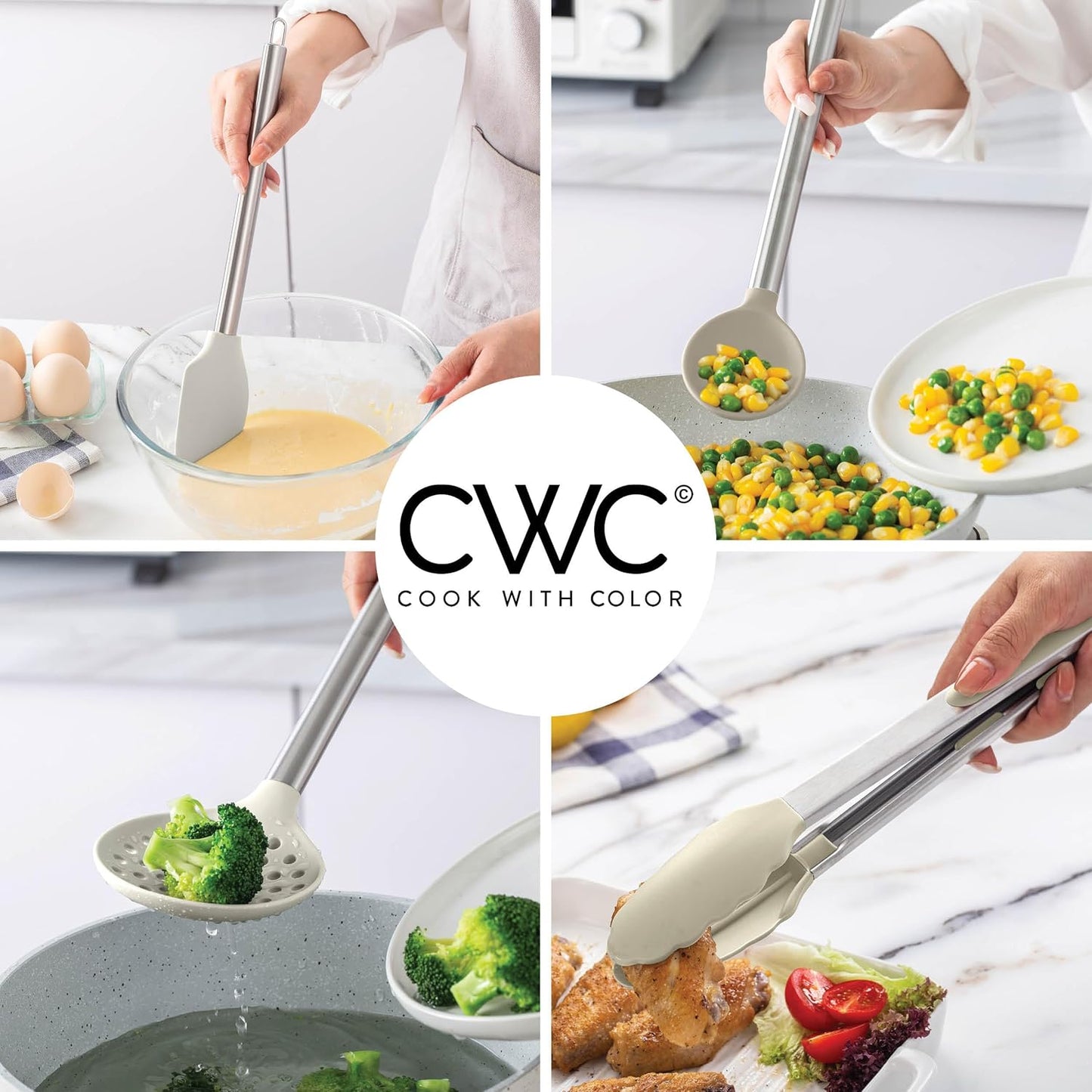 COOK WITH COLOR Silicone Cooking Utensils, Kitchen Utensil Set, Easy to Clean Silicone Kitchen Utensils, Cooking Utensils for Nonstick Cookware, Kitchen Gadgets Set, 10 Pieces, Brown