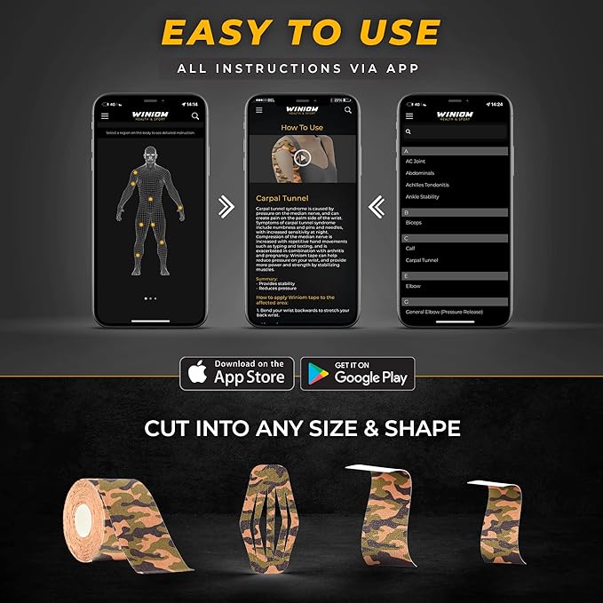 Kinesiology Tape-Incredible Support for Athletic Sports and Recovery + Free Taping Guide-Uncut 2 inch 50 feet Roll (Forest Camo + Free Taping Guide, Pack of 1)