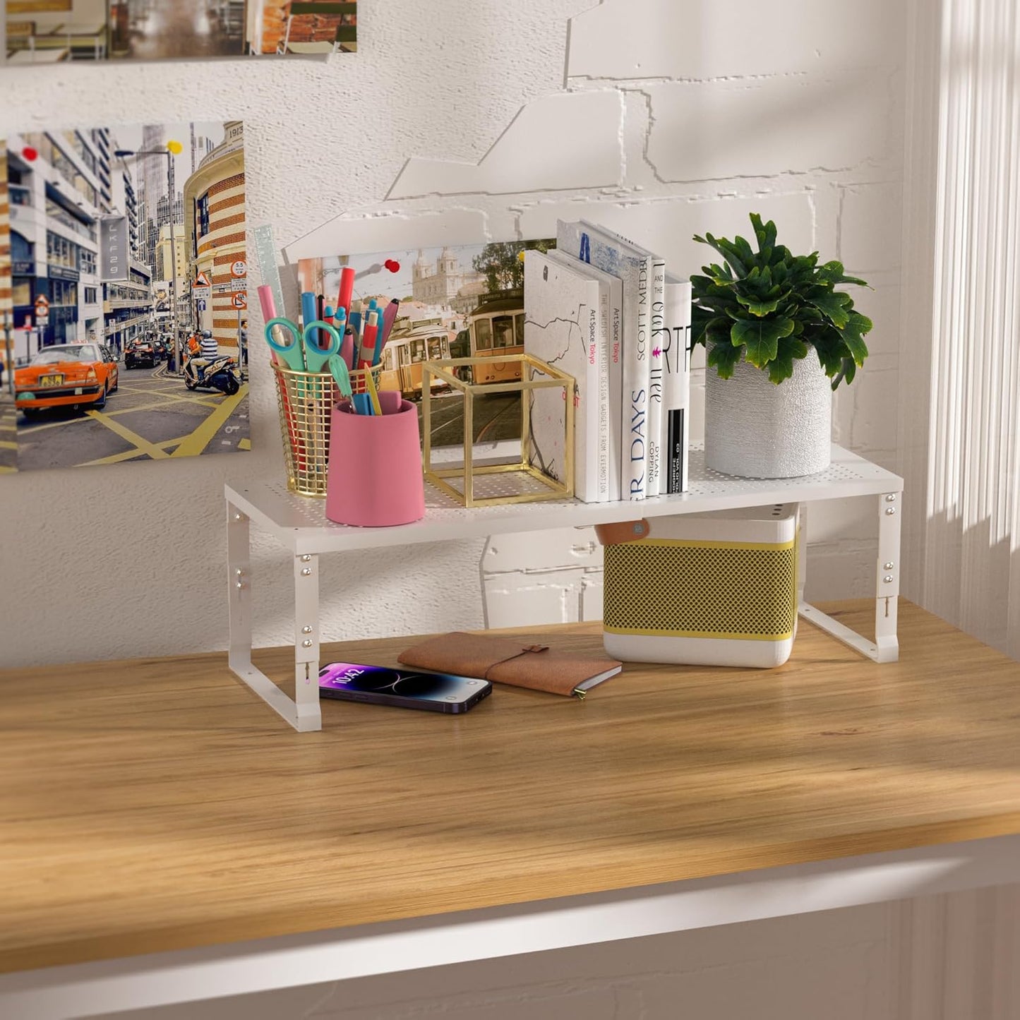 Heavy-Duty Adjustable Metal Shelf Organizer - Expandable & Stackable Pantry Storage Rack for Kitchen, Bathroom, RV, Cabinets(2 Packs/White, Large)