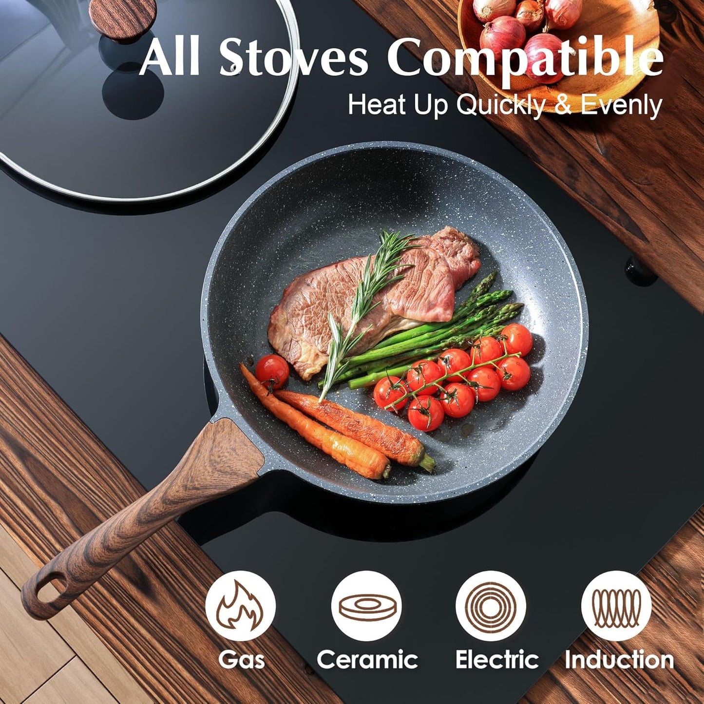 SENSARTE Nonstick Frying Pan Skillet with Lid, Omelet Pan with Cover, Healthy Egg Pan Chef's Pan, Kitchen Cooking Pan, Free of Intentionally Added PFOA (9.5inch + Glass Lid)