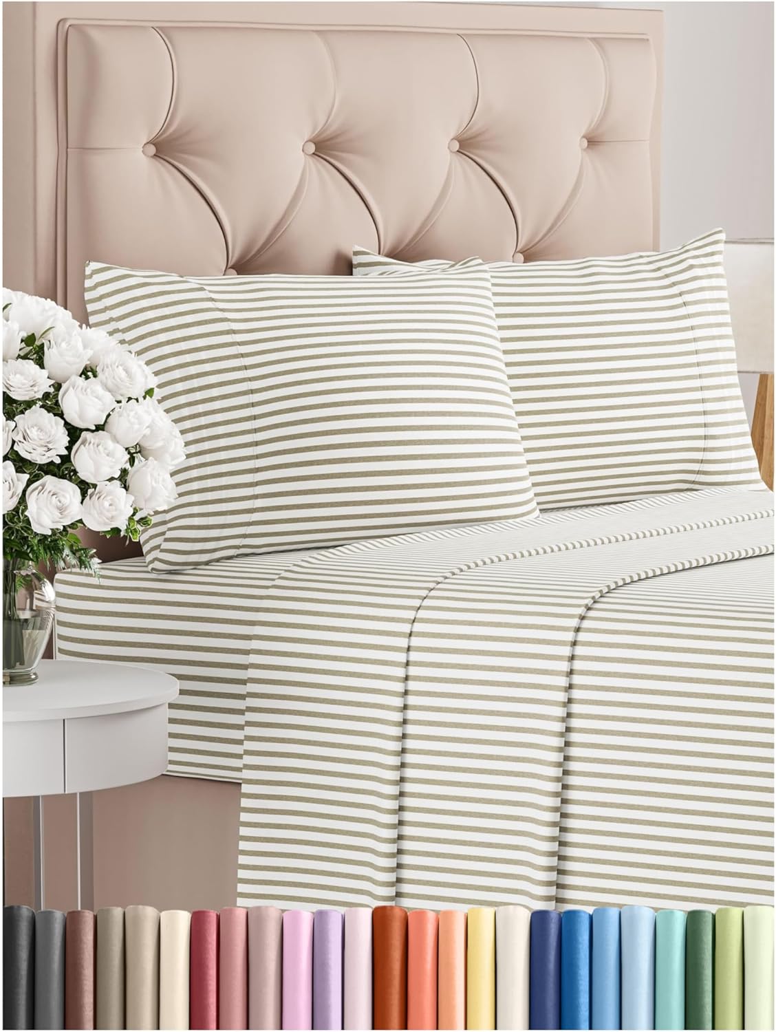King Size 4 Piece Sheet Set - Comfy Breathable & Cooling Bed Sheets Set - Hotel Luxury Bedding for Women, Men, Kids, Teens, Boys & Girls - Deep Pockets, Soft, Wrinkle Free - Oeko-Tex - Beige Stripes 2