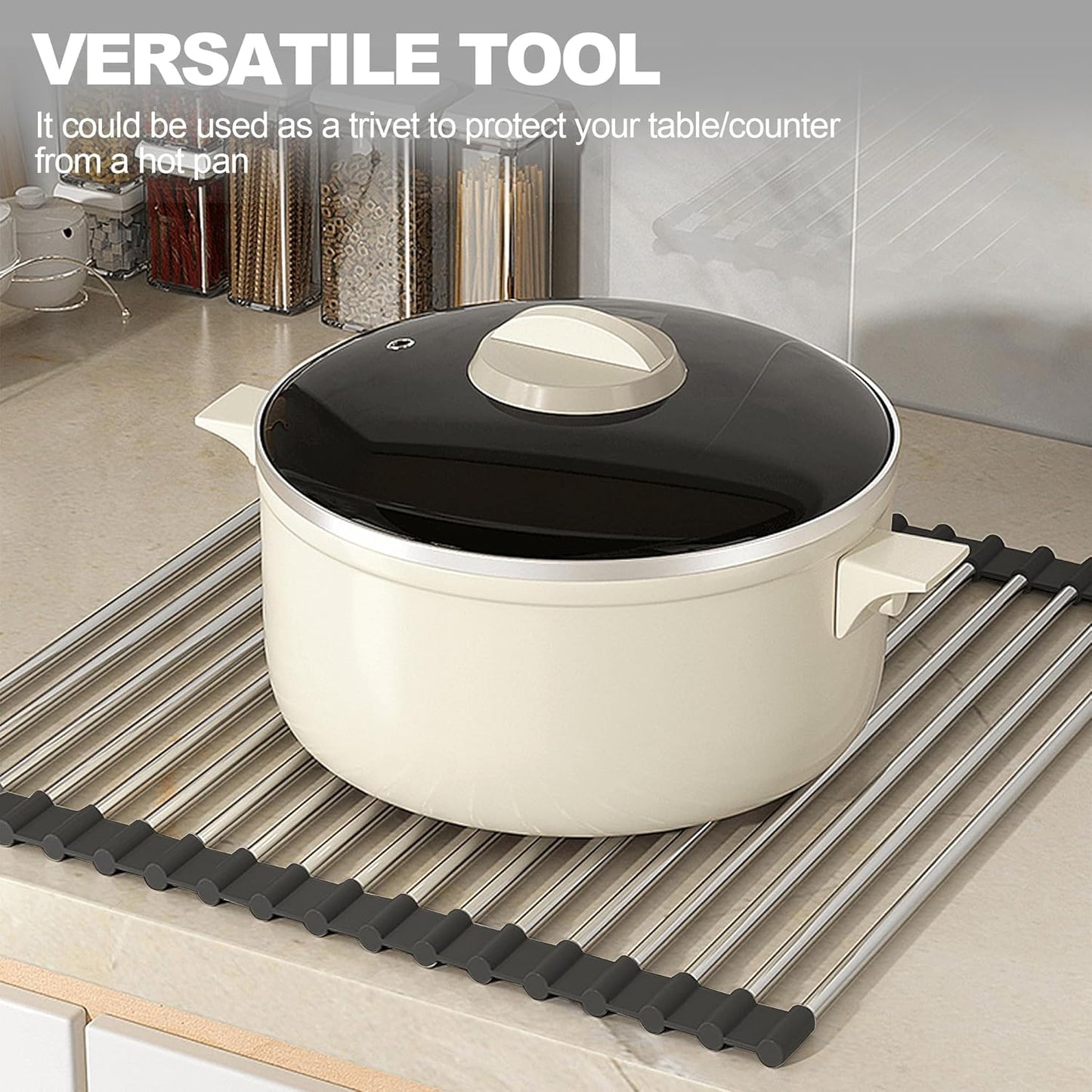 NEZUIBAN Dish Drying Rack with Roll Up and Over Sink for Kitchen,17.5"x15.7",Black