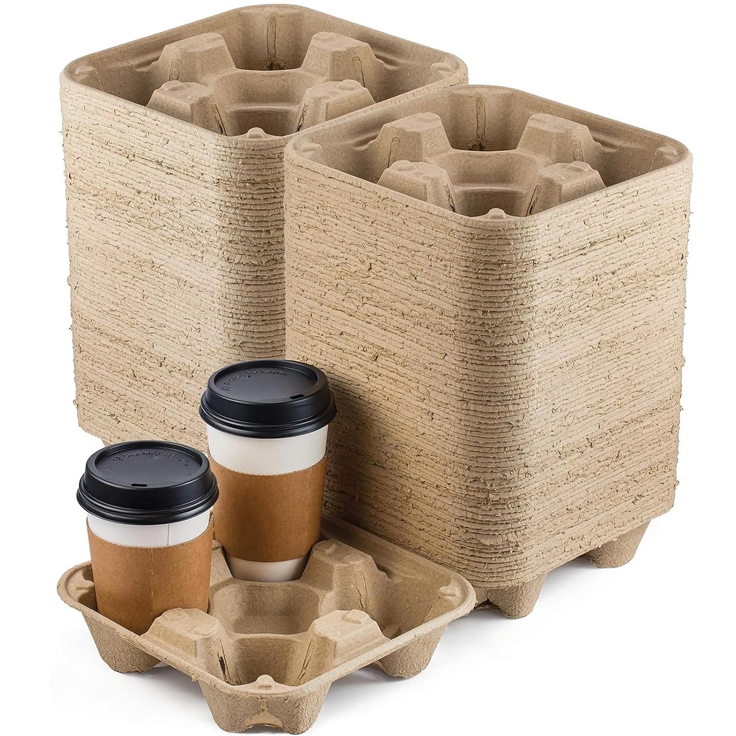 FMP Brands 4 Cup Disposable Drink Carrier Trays, 80 Pack Compostable Pulp Fiber Cup Holder for 8-32 oz Cup, Durable to Go Coffee Cup Holders for Delivery Service, Uber Eats