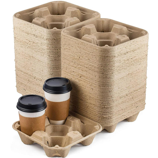 FMP Brands 4 Cup Disposable Drink Carrier Trays, 80 Pack Compostable Pulp Fiber Cup Holder for 8-32 oz Cup, Durable to Go Coffee Cup Holders for Delivery Service, Uber Eats