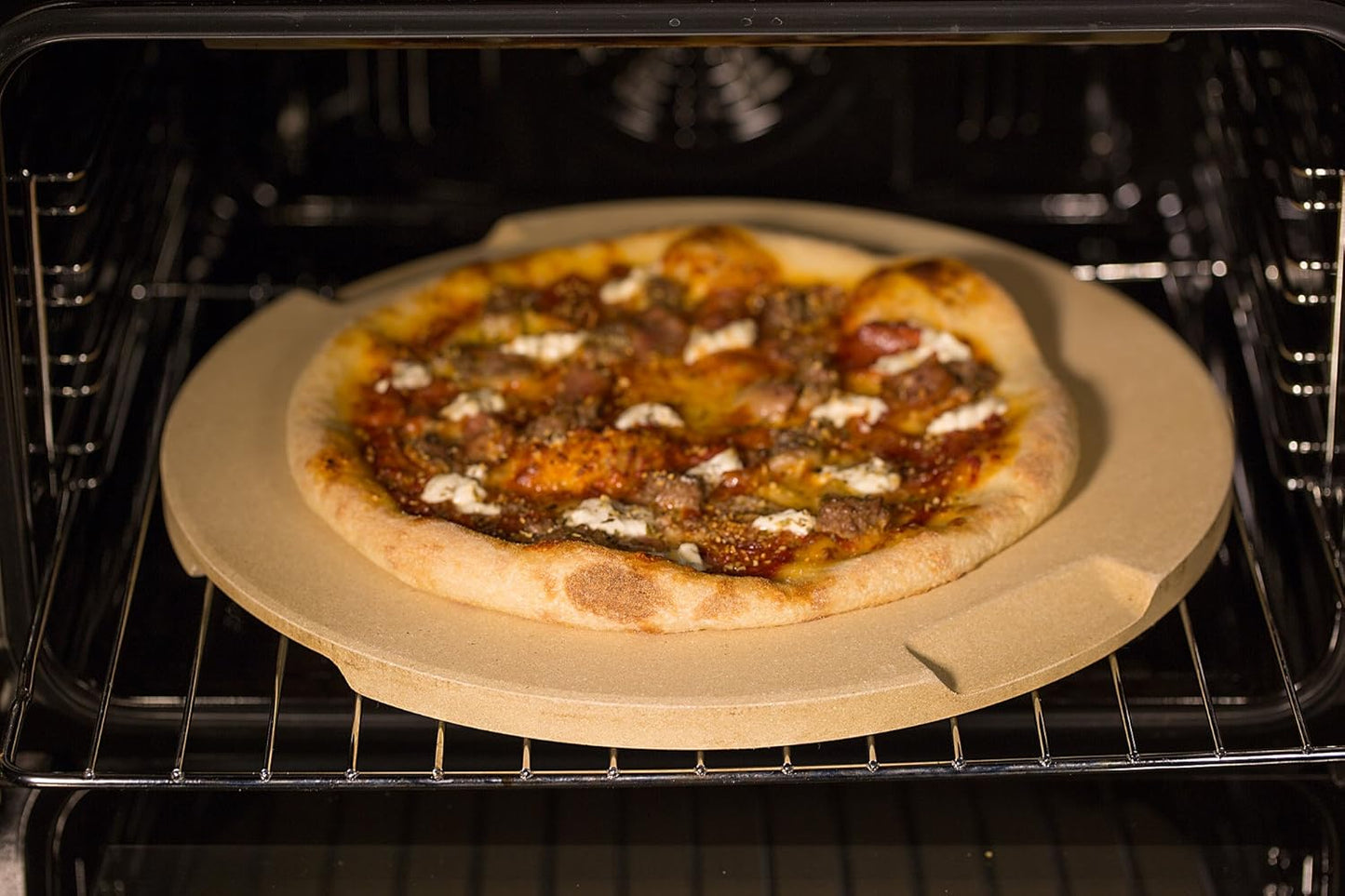 Pizza Stone, 15" Round Pizza Stone for Oven Grill BBQ, Cordierite Baking Stone for Pizza Bread Pie, Unique Built-in 4 Handles Cooking Stone