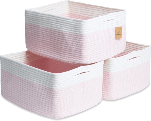 NaturalCozy Storage Baskets 16.8”x13”x7.6” Cotton Rope Woven Baskets for Organizing 3-Pack | Toy Storage Bins | Basket for Shelves, Laundry, Blanket, Clothes, Closet, Kitchen, Bathroom, Gifts