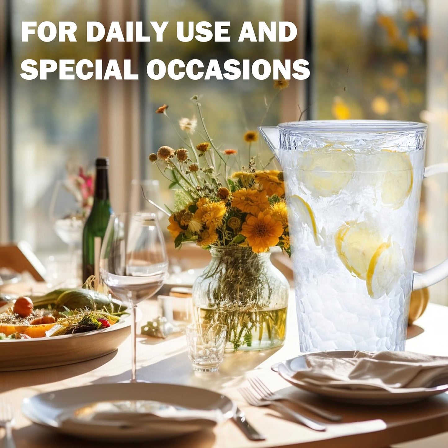 Bzyoo 74oz Clear ChillCraft Water Jug, BPA-Free Pitcher with Lid, Hammered Glass-Style Durable Plastic, Ripple Effect Design, Easy-Pour Spout, Ideal for Orange Juice, Iced Tea, Infused Waters