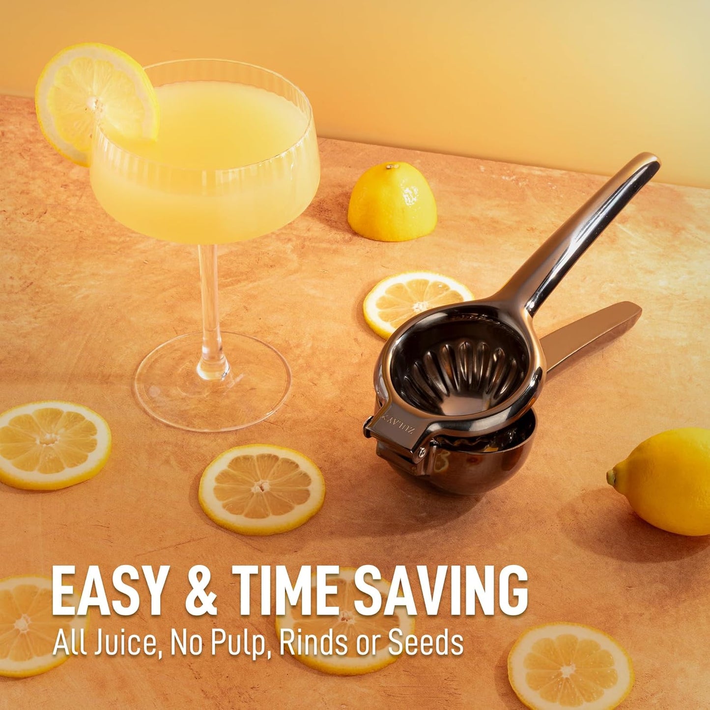 Zulay Kitchen Lemon Squeezer Stainless Steel - Premium Quality, Heavy Duty Solid Metal Squeezer Bowl - Large Manual Citrus Press Juicer and Lime Squeezer Stainless Steel - Black