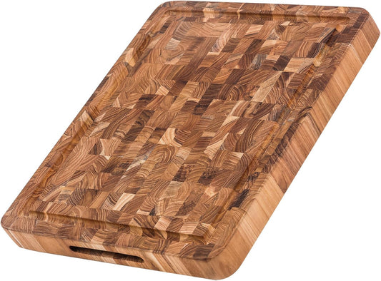 Teakhaus Butcher Block Cutting Board - Medium Thick Cutting Board with Juice Groove - Teak End Grain Wood - Knife Friendly - FSC Certified